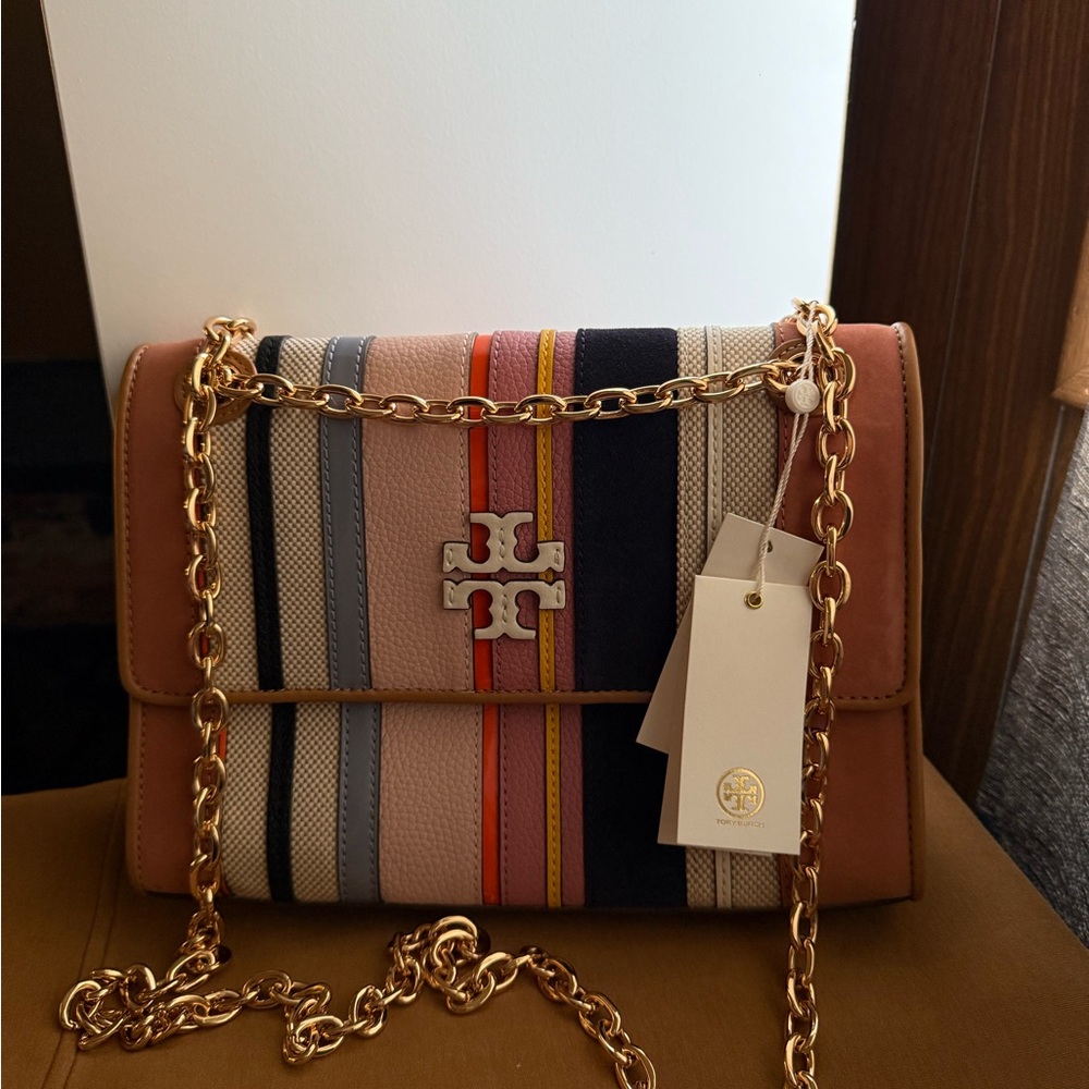 Tory Burch Brown Tan Crossbody Bag with Gold Chain